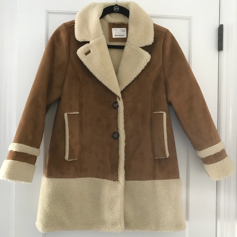 ZARA Girls Faux Shearling Suede Coat